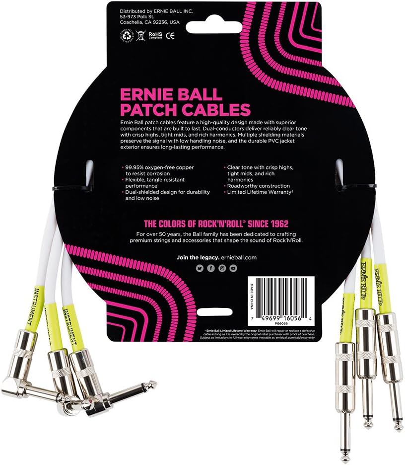 🛒 Crаzу Dеаlѕ Ernie Ball Patch Cable 3-Pack, Straight/Angle, 1.5ft, White (P06056) TOP оƒƒERS Ernie Ball Patch Cable 3-Pack, Straight/Angle, 1.5ft, White (P06056)