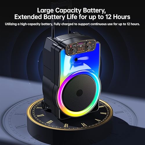 Miniatura 3 de Máquina de karaoke inalámbrica con 2 micrófonos para adultos, sistema PA portátil de 15 pulgadas, altavoz Bluetooth, luces de fiesta integradas y