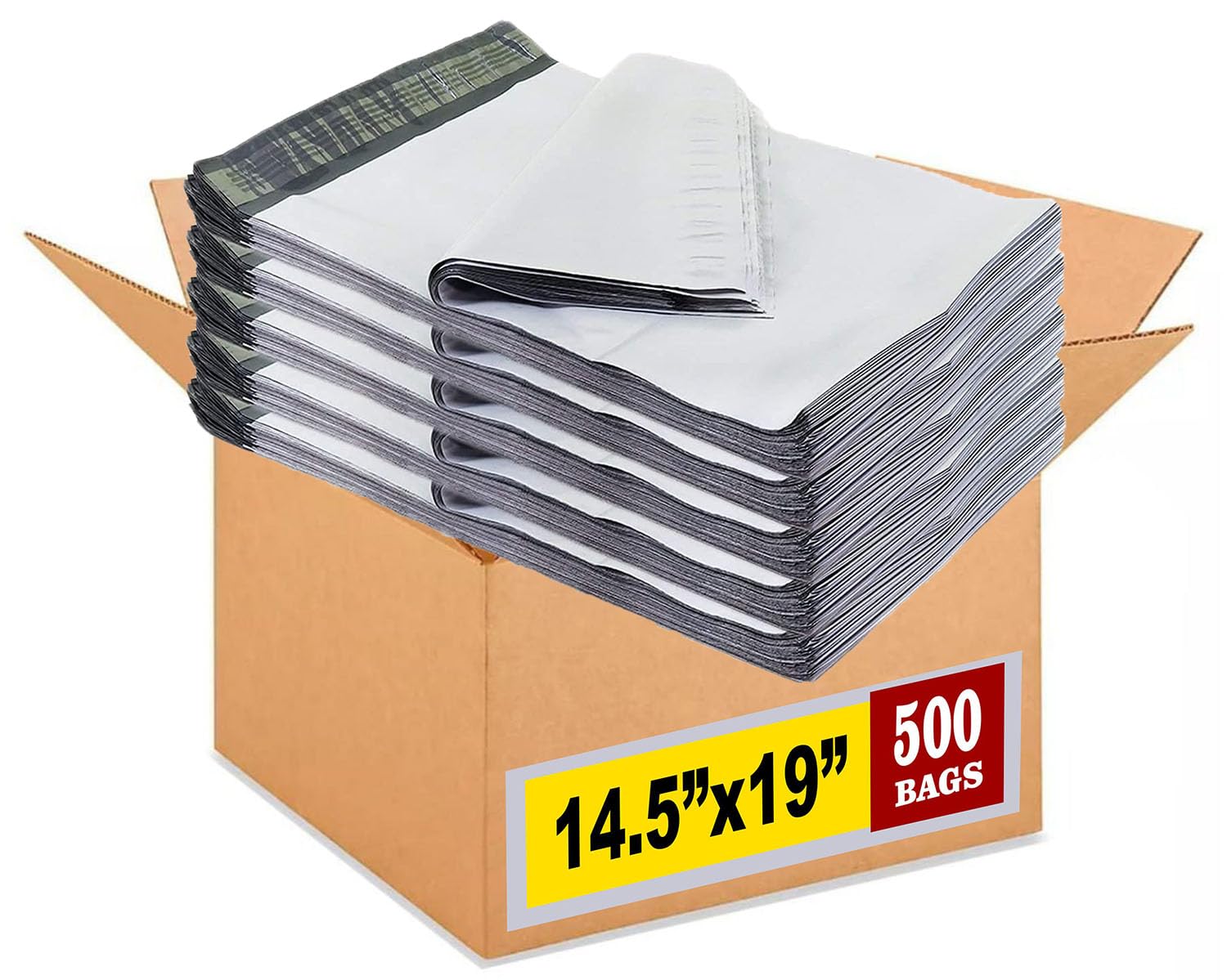 iMBAPrice 14.5x19 Inch White Poly Mailers, 500-Pack (#6 ML Size) Self-Seal Shipping Bags for Clothes, Small Business Packaging Envelopes, Waterproof &