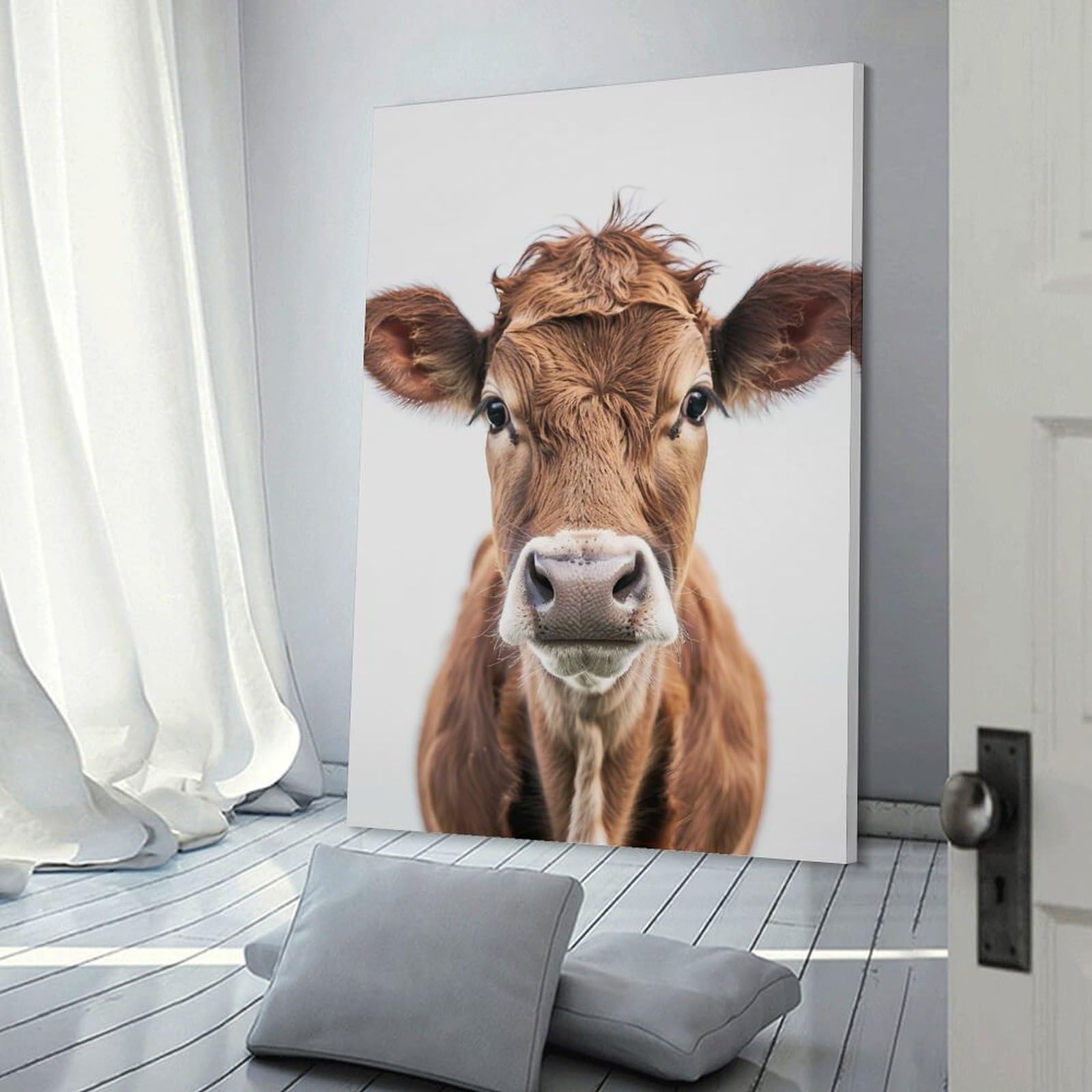 Junmoney Cow Face Wall Art Print, 16x24inch(40x60cm), for Bedroom Decor, Cosy Corners Or Studios, Decorative Wall Art for Cosy Rooms