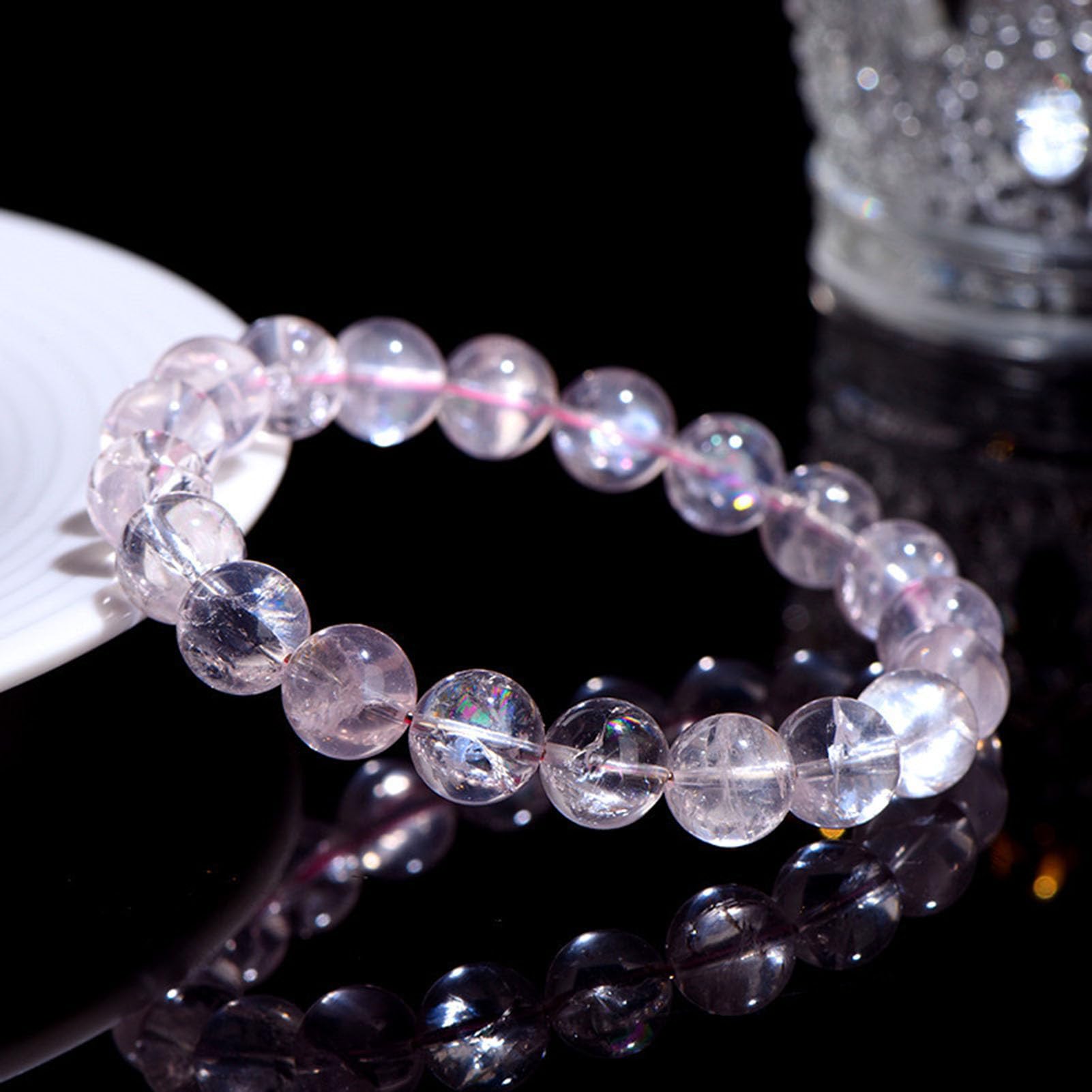 Bracciale al Quarzo Rosa, Braccialetti Naturali Fatti a Mano Bracciale Elasticizzato con Pietra preziosa Rosa Naturale per l'energia positiva dell'amore, Meditazione Yoga Unisex,8MM