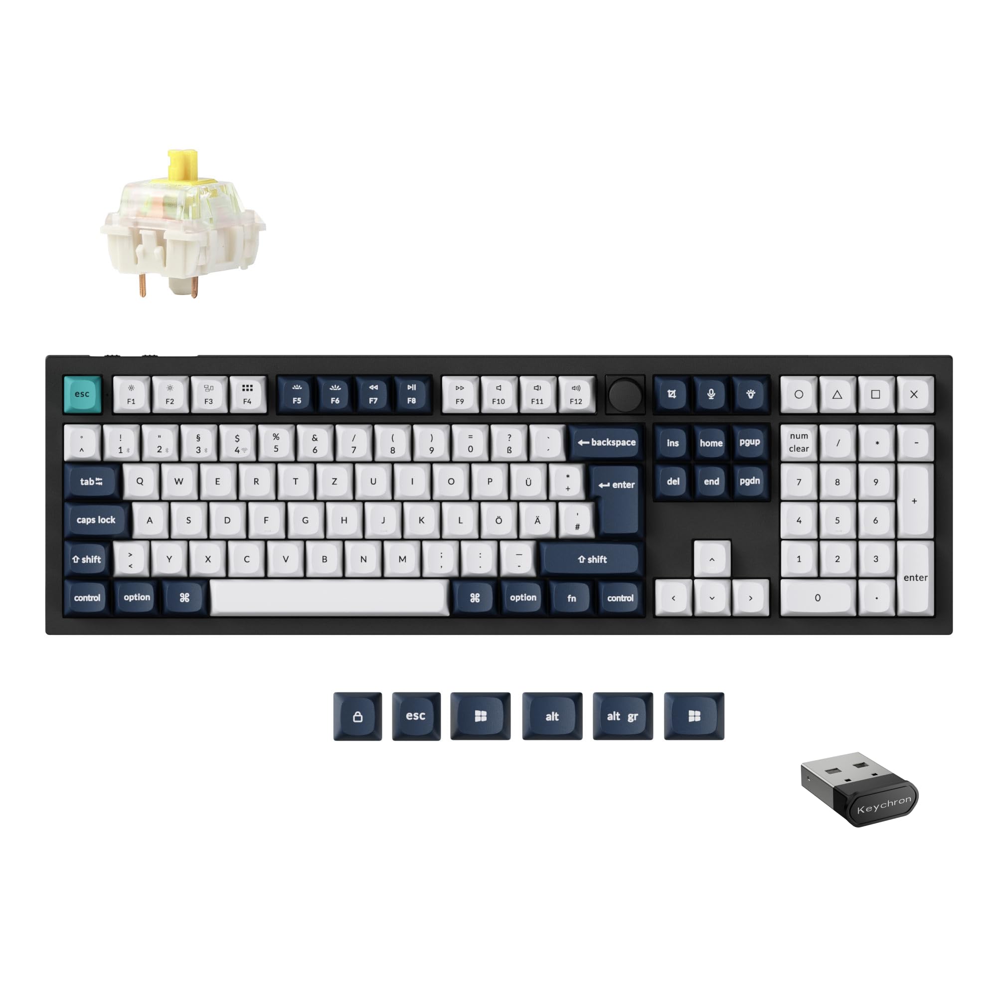 Keychron Q6 Max mechanische Gaming-Tastatur, 2,4 GHz & Bluetooth 5.1, ISO-DE-Layout, CNC-gefrästes Aluminiumgehäuse, programmierbar mit QMK/VIA, für Mac, Windows und Linux, Gateron-Bananenschalter