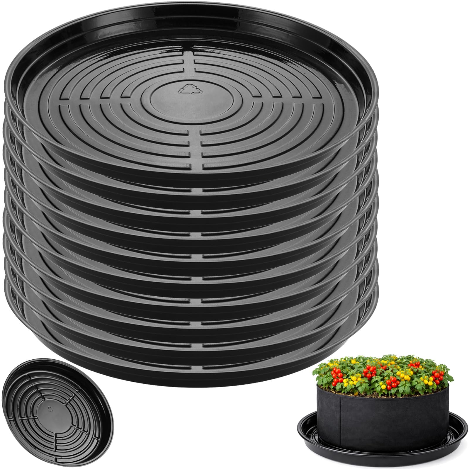 Photo 1 of 10 Packs 20 Inches Extra-Large Black Plant Saucers for Indoor Outdoor Use Heavy Duty Plastic Plant Trays for Planter Bulk Flower Pot Drip Trays to Catch Water, 4 to 20 Inch