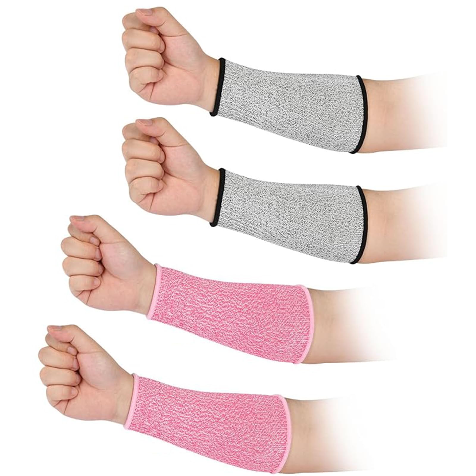 BLMHTWO 2 Pairs Cut Resistant Sleeves, Level 5 Arm Protection Sleeves Protective Arm Sleeves for Work Men Women Forearm Sleeve Gardening Sleeves Arm Protection for Garden Kitchen Cooking (Gray + Pink)