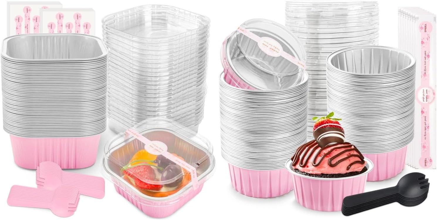bundle of 150 Pack Mini Loaf Pans with Lids and Spoons