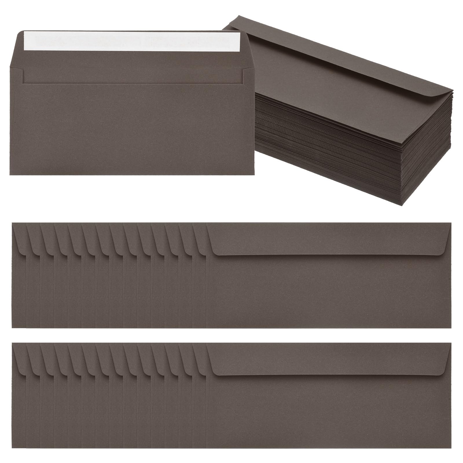 PATIKIL 100 Pack Dark Coffee #10 Business Envelopes, Colored Self Seal Letter Size Envelopes for Business Mailing Office Checks Invitation, 24.1 x 10.5 cm