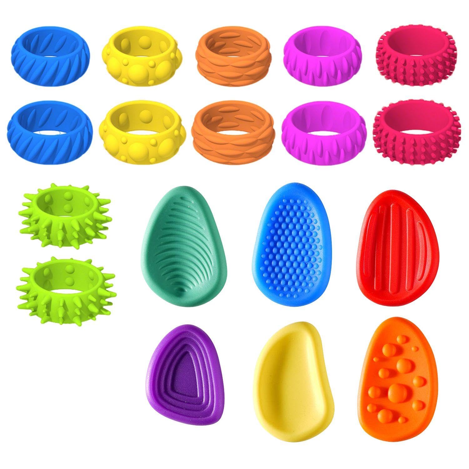 12-Piece Ring Toys And 6-Piece Sensory Stone Toys, Creative Children'S Toys, Unzip Toys, Portable Fingertip Toys.
