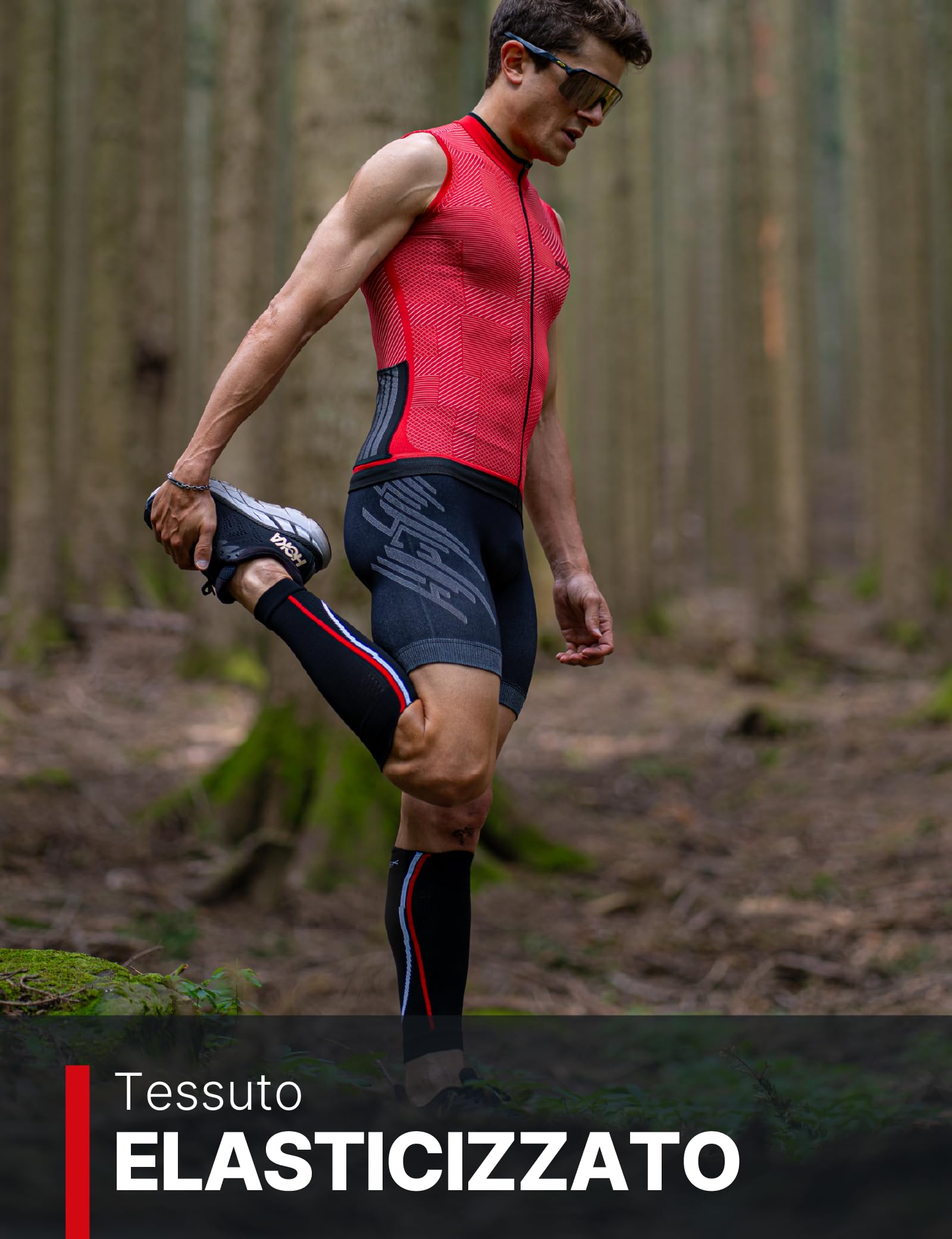 BIOTEX Gambale Booster a Compressione Graduata Pre e Post Attività Sportiva, Fascia per Polpaccio Traspirante, Nero