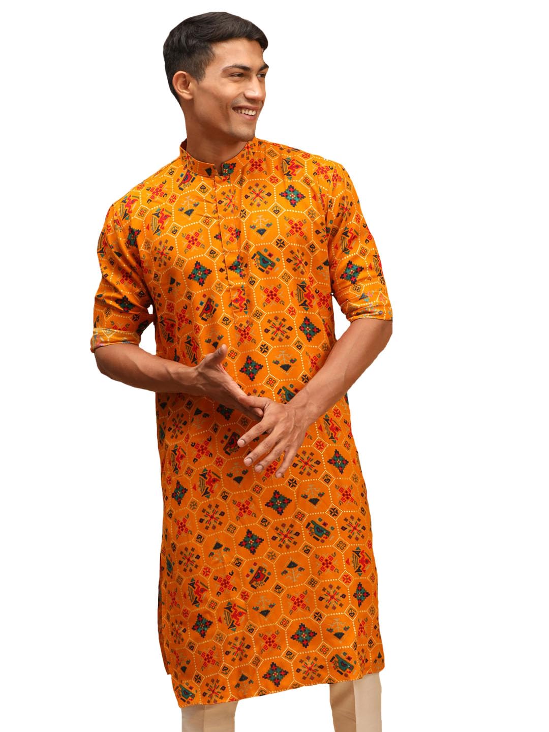 Men's Cotton Blend Kurta | Longline Pathani Style Rayon Printed | Kurta for Festivals - Stylish, Comfortable - Perfect for Celebrations and Cultural Events, Navratri & Diwali