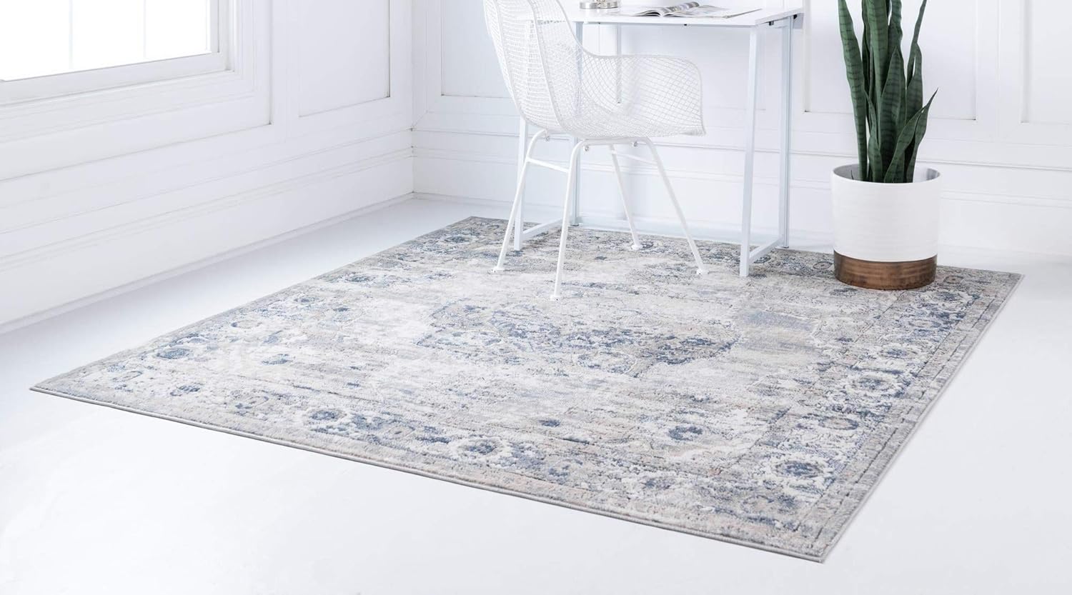 Rugs.com Oregon Collection Rug – 6 Ft Square Gray Low-Pile Rug Perfect for Living Rooms, Kitchens, Entryways