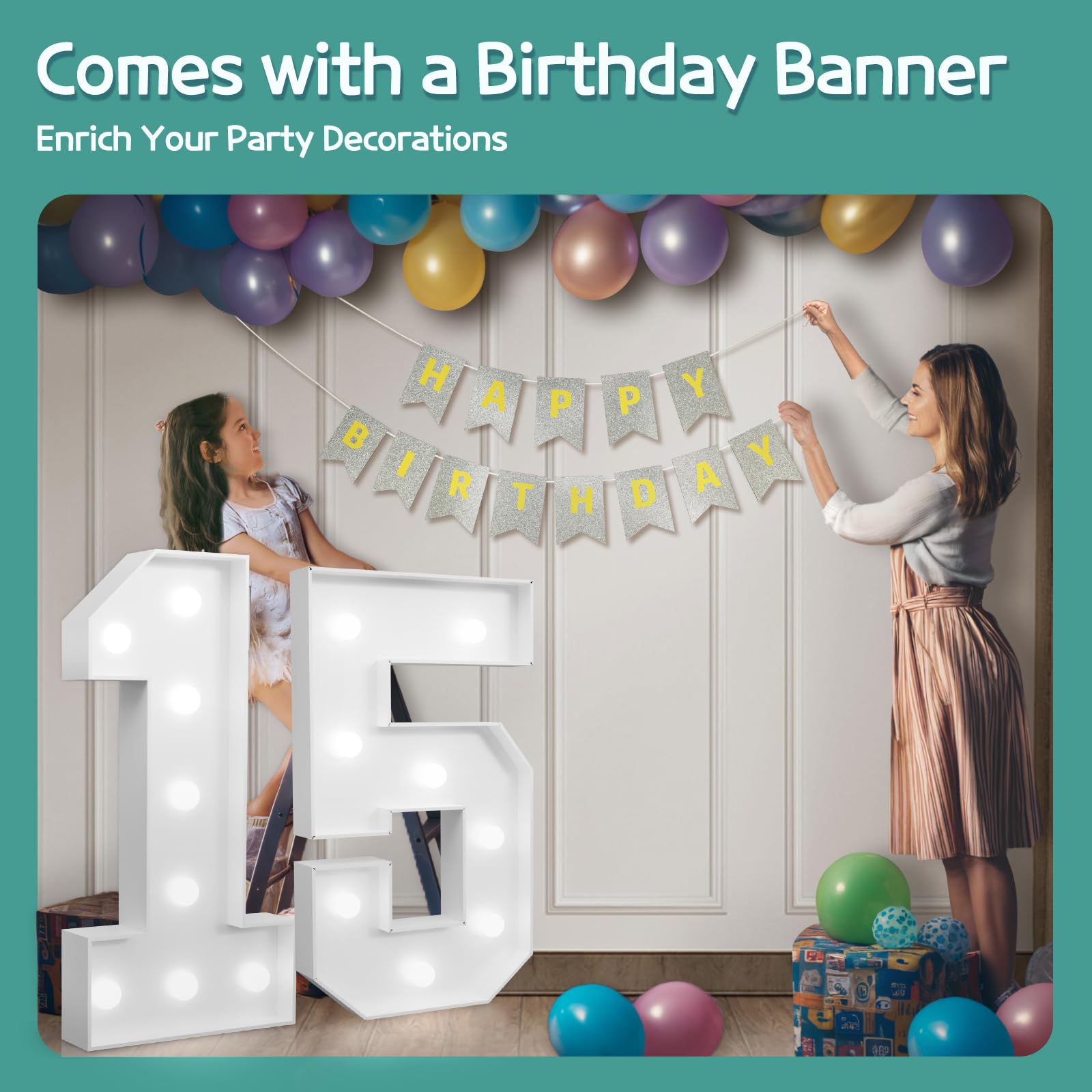 Marquee Numbers Large 15th-Birthday Decorations: 3ft Light Up Number 15 Birthday Decoration for Boy Girl Fifteen Year Old Birthday Decor Party Backdrop Anniversary Cardboard Big Mosaic Number 15