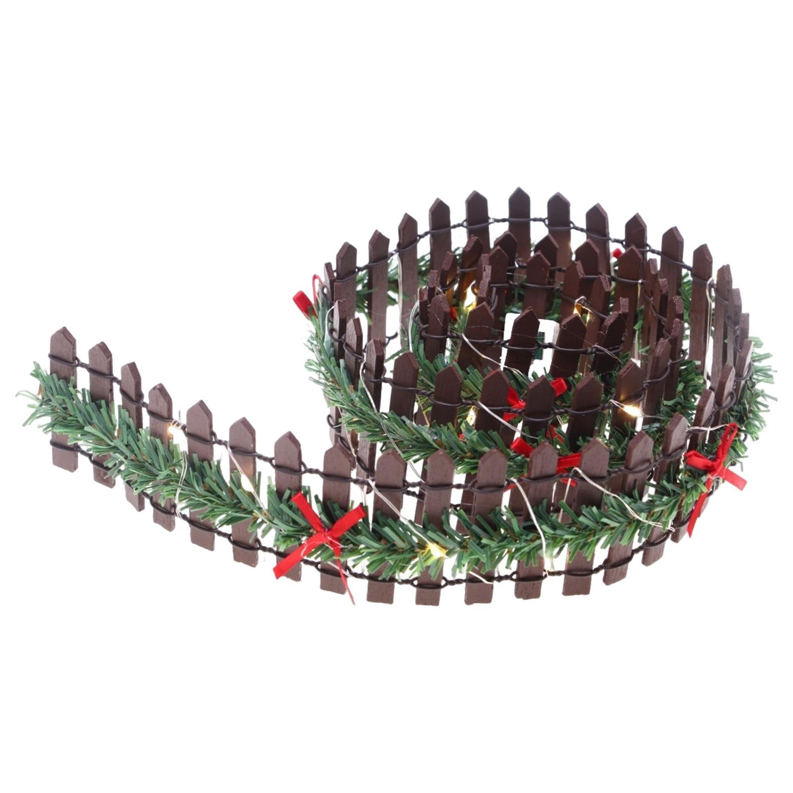 Miniature Christmas Village Fence, Decorative Picket Fence, Wooden Fairy Garden Accessories with LED Light, Party Decoration for Christmas Village Landscape - 90cm