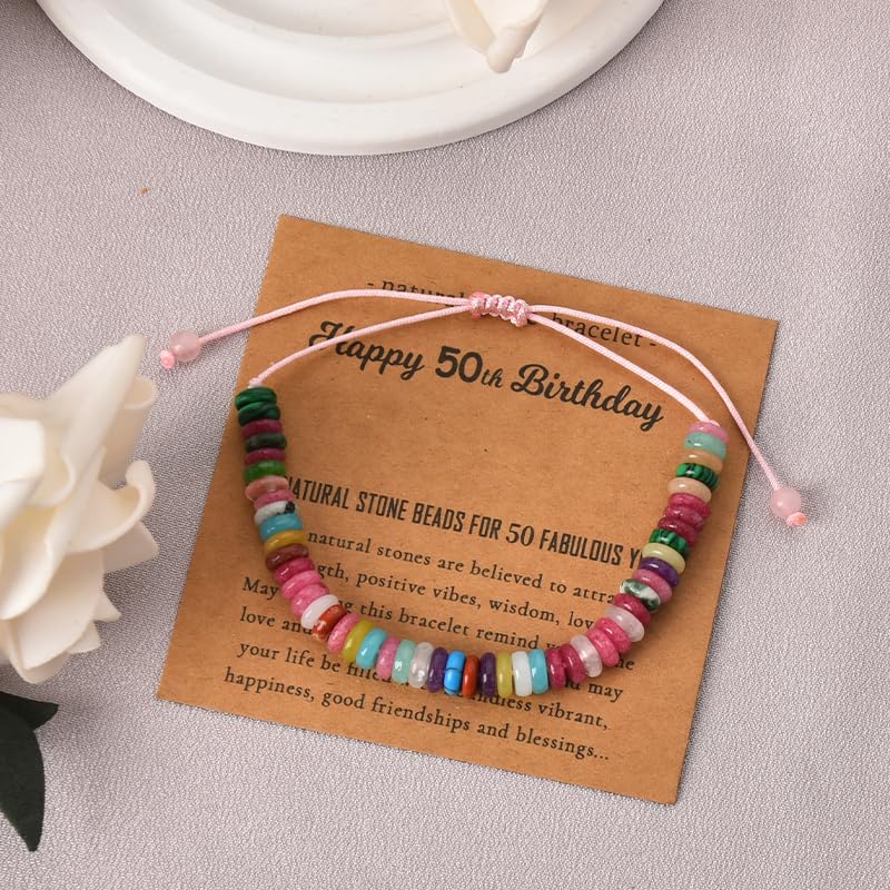 Image of Natural Stone Bracelet for Women Birthday Gifts for Mom Daughter Beaded Bracelets for Bestie Sister Bead Bracelet for Grandma