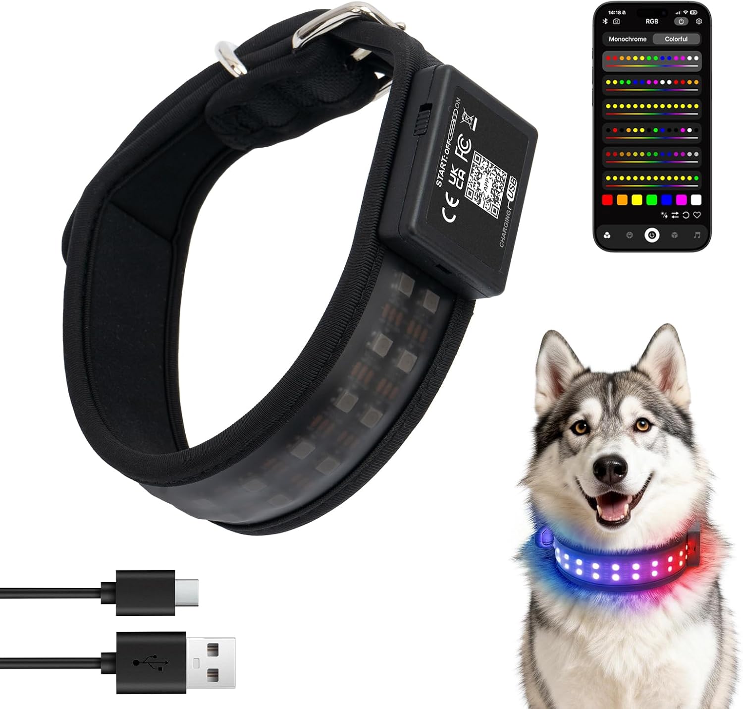 Customizable LED Dog Collar: 20+ Modes & Adjustable Brightness, App Controlled Light Up Dog Collar for Night Safety, Music Sync, IP65 Waterproof, Fits Small, Medium, Large Dogs (Large)