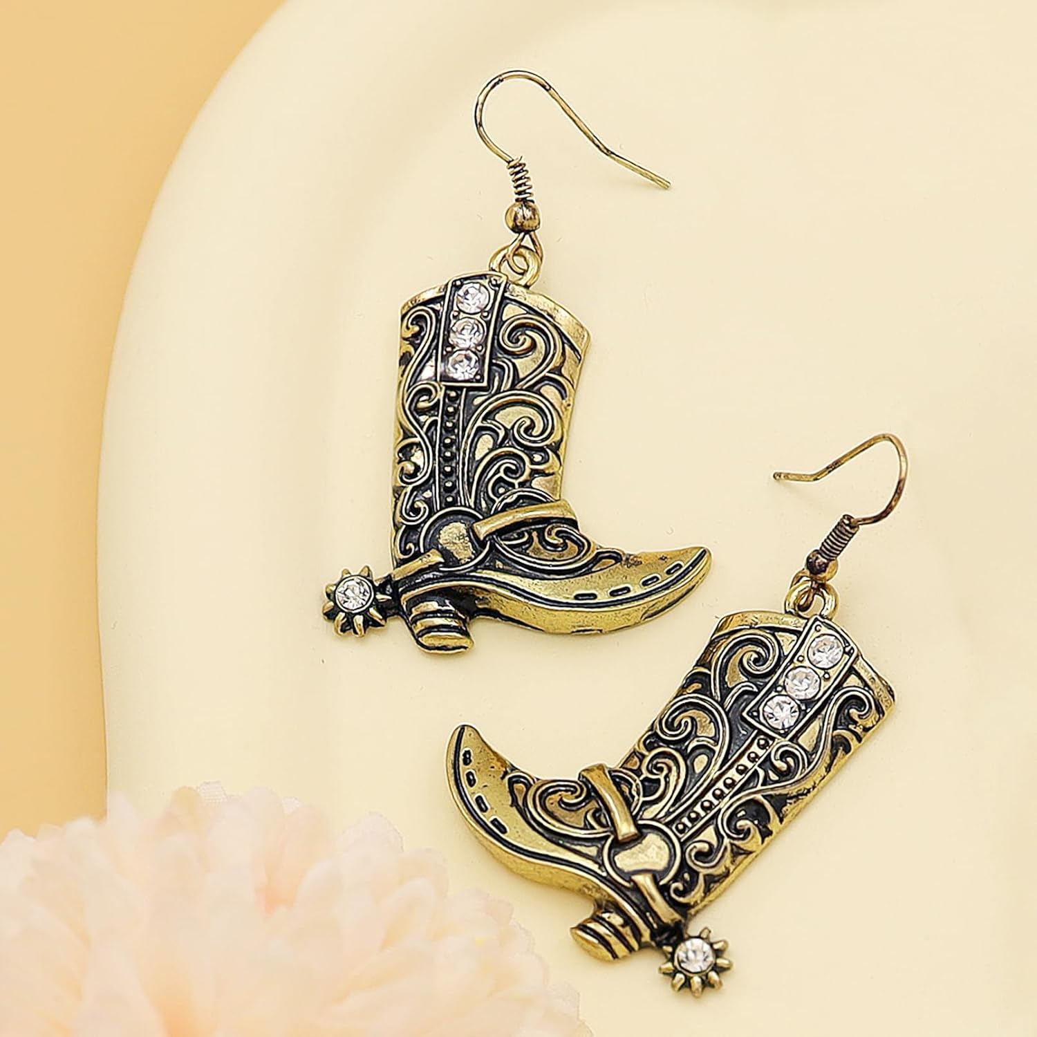 2 Pairs Rhinestone Western Boots Earrings and Cowgirl Cowboy Hat Bohemian Rodeo Boot Drop Dangle Earrings for Women - Image 3