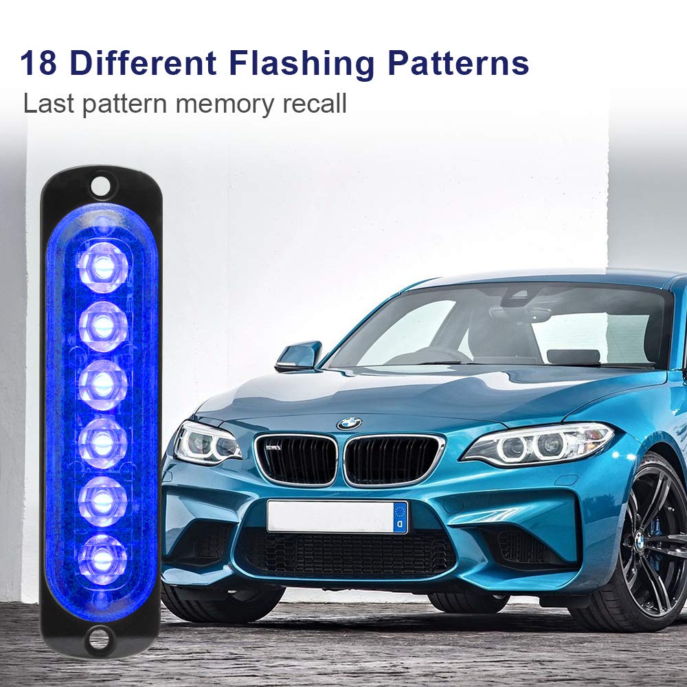 4pcs 12-24V Ultra Sottile Lampeggiante Emergenza Avvertimento Strobo Luci Luce - 6LEDS Flash Warning Light Bar - Auto Moto Truck-Blu