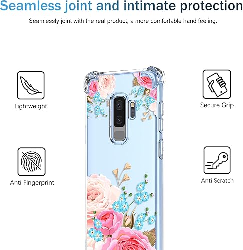 Miniatura 3 de Funda para Galaxy S9 Plus Samsung S9 Plus transparente con patrón de flores de poliuretano termoplástico suave, a prueba de golpes, antiarañazos,