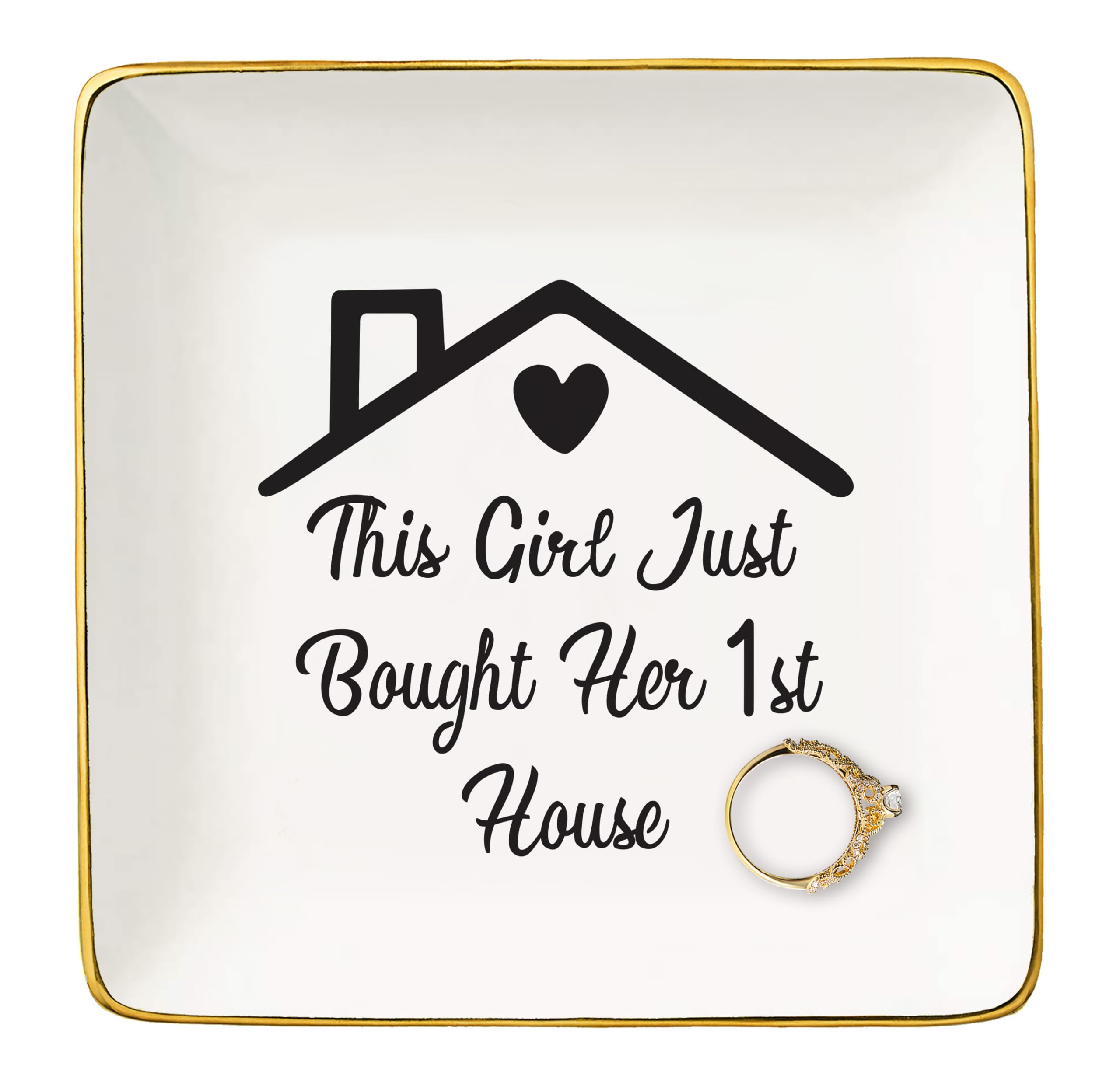 Nzy Women's White Happy New Home Gift,Congrats Gifts Realtor To Homeowner-First Time Housewarming Present-New Home Owners Present For Woman-Jewelry Tray Trinket Holder Ring Dish-Just Bought Her 1St House