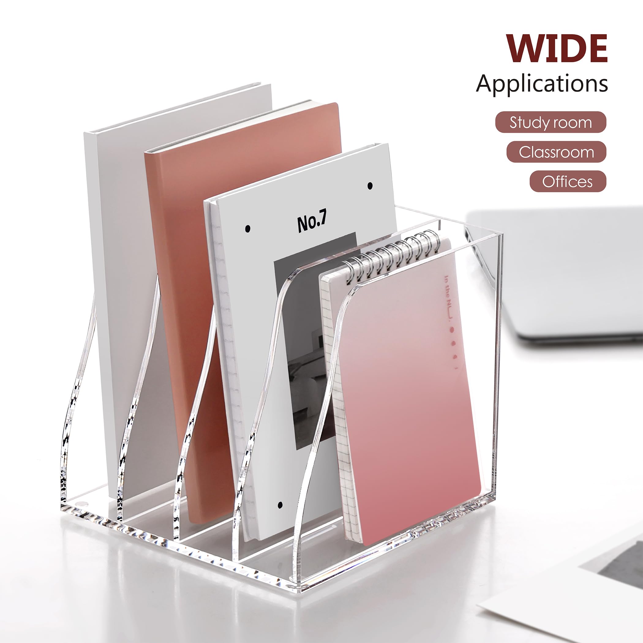 SANRUI Organizer da scrivania in acrilico, trasparente, con 4 scomparti verticali, salvaspazio, resistente, design moderno, per casa, ufficio, scuola