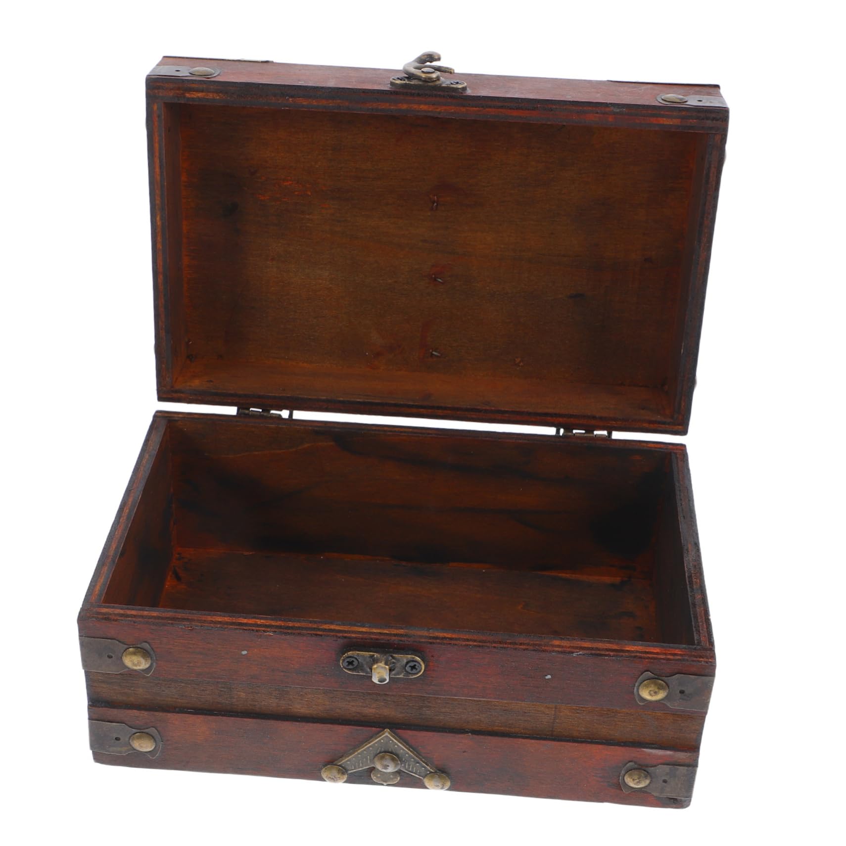 HOMOCONO Vintage Wooden Treasure Chest Box with Lock Jewelry Organizer for Keepsakes Ornaments Retro Decor for Home Jewelry Lovers