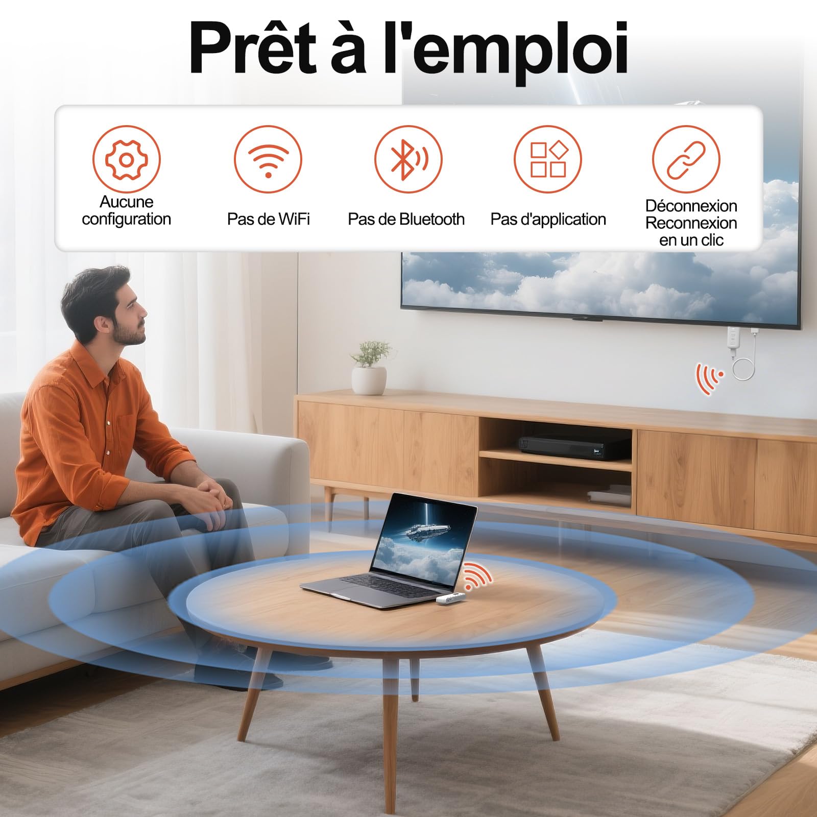 Alxum emetteur recepteur hdmi sans Fil USB-C, Transmetteur HDMI sans Fil décodage 4K avec Sortie 1080P@60Hz, Double Bande 5G+2,4G – pour PC, Smartphone, Tablette vers écran, projecteur ou TV