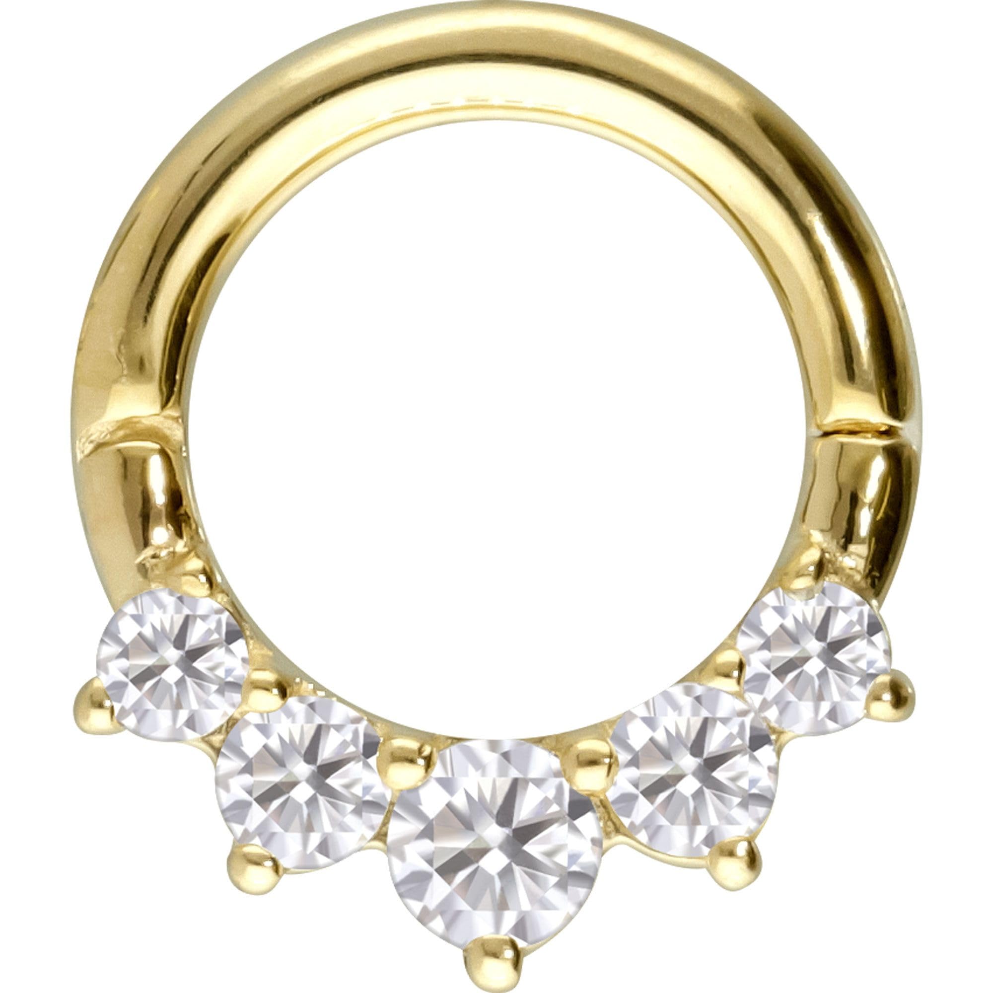 PIERCINGLINE Piercing Ring 14K Gold Segmentring Clicker 5 EINGEFASSTE MOISSANITE 585er Gold - Goldfarben
