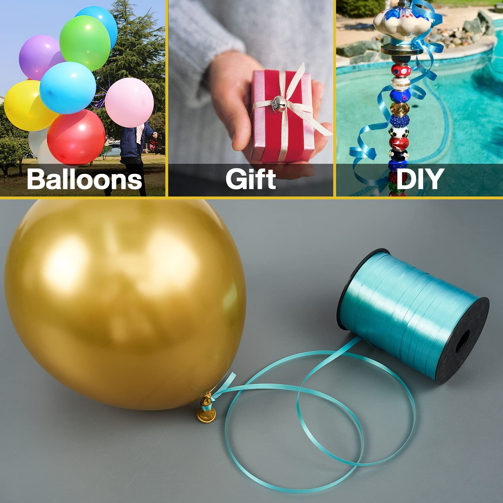 PartyWoo Turquoise Blue Ribbon - 500 Yard Curling Ribbon for Crafts, Balloon String, Gift Wrapping, Florist Flowers (1 Roll) - Blue-9539