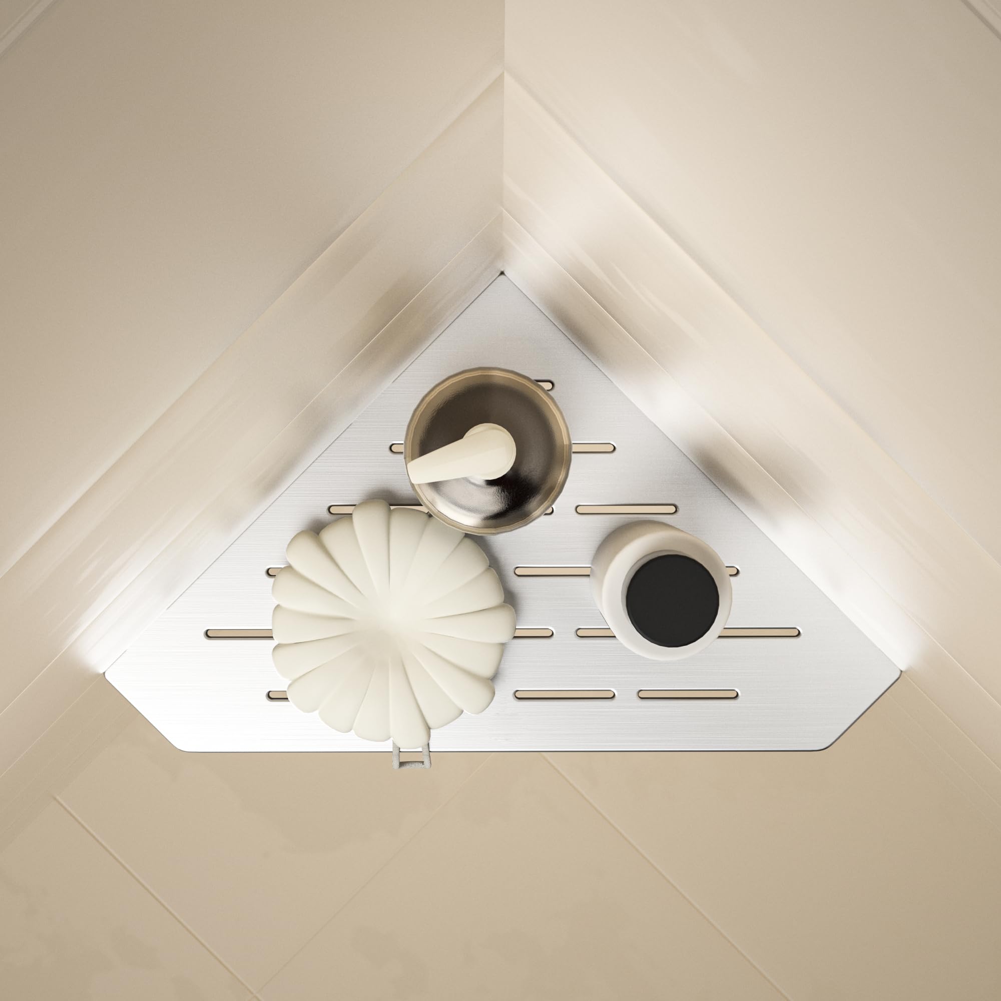 Estantería de esquina para ducha con 3 mm de grosor, estante de esquina pentagonal de alta resistencia para ducha, estante de baño empotrado para paredes de azulejos, estante de ducha