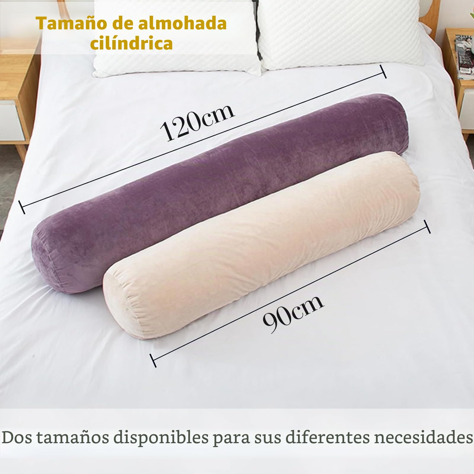 Almohada corporal, almohada redonda de espuma viscoelástica para adultos, cojín largo y fijo para cama, cojín cilíndrico con funda de terciopelo (gris, 120 x 20 cm)