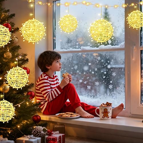 Miniatura 5 de Paquete de 4 luces de bola de Navidad para exteriores, luces colgantes de globo de Navidad con 8 modos de iluminación, luces de árbol de esfera