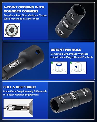 Miniatura 5 de Orion Motor Tech Juego de herramientas de llaves de impacto, 5 piezas de 15 17 19 21 0.866 in para transmisión de 12 pulgada, juego de llaves de