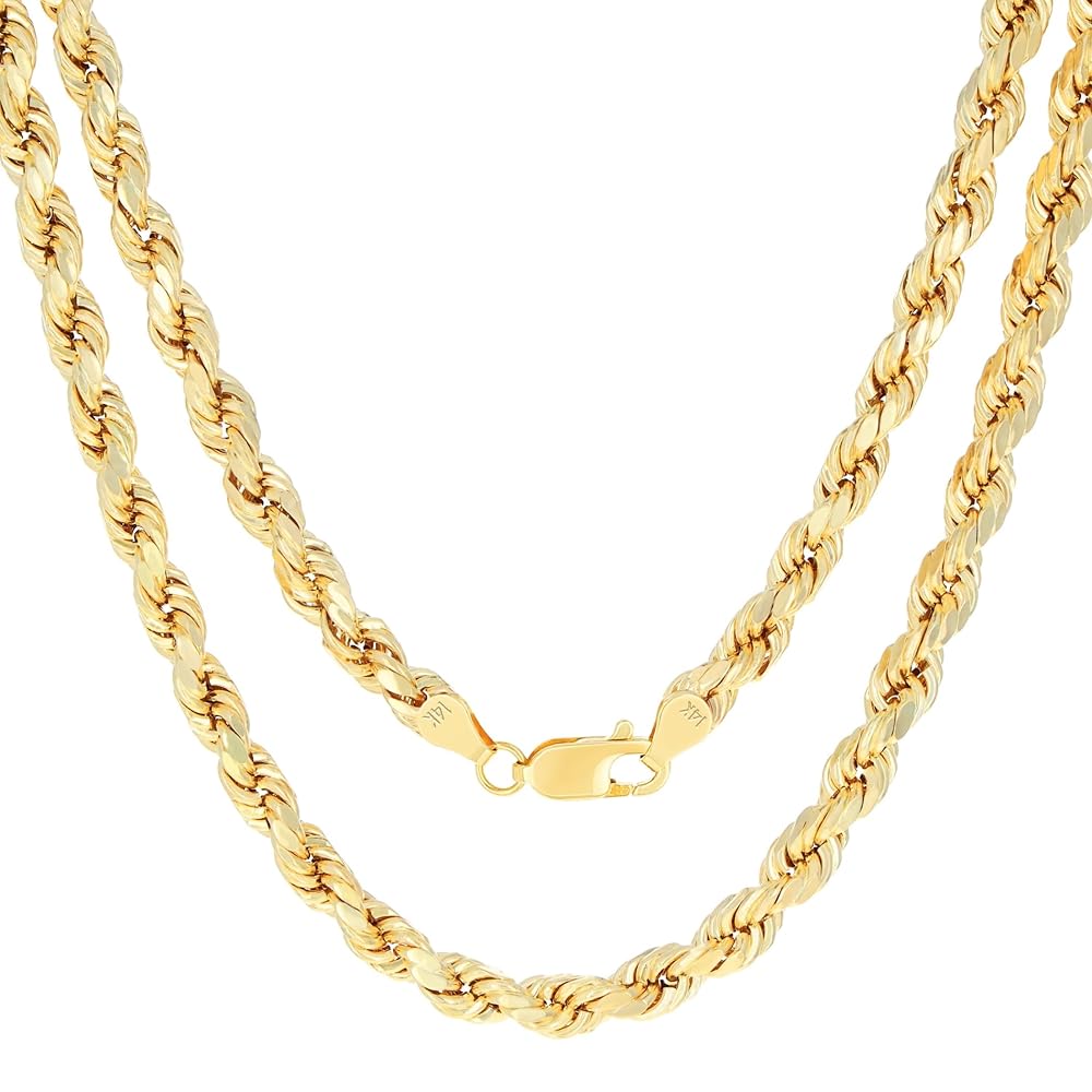 Nuragold 14k Real Yellow Gold 7mm Solid Rope Chain Diamond Nuragold 14k Real Yellow Gold 7mm Solid Rope Chain Diamond