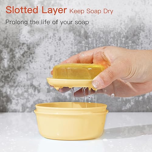 Miniatura 2 de Quatish Paquete de 2 soportes para jabón, soporte portátil para barra de jabón, estuche redondo para jabón de viaje con tapa, contenedor de jabón de