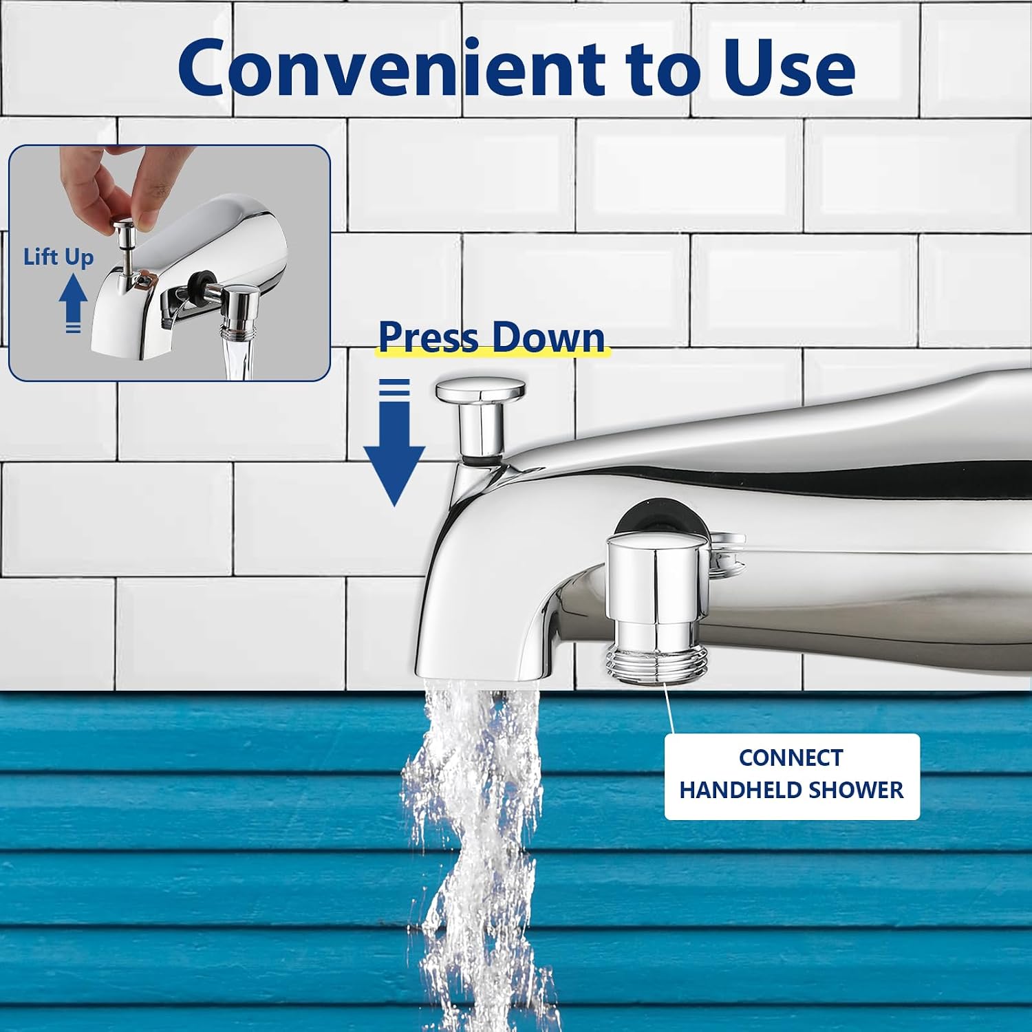 All Metal Bathtub Faucet with Sprayer 10 Settings, Fit for 1/2 inch or 3/4 inch Thread Pipe, 1/2 inch Slip on Pipe,Tub Spout with Diverter Chrome