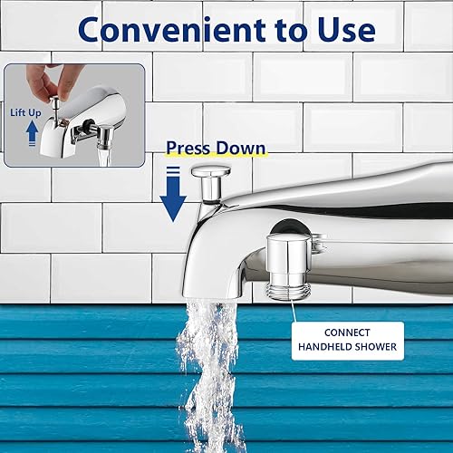 Miniatura 5 de Grifo de bañera de metal con pulverizador, 10 ajustes, apto para tubo de rosca de 12 pulgada o 34 pulgadas, tubo deslizante de 12 pulgada, boquilla