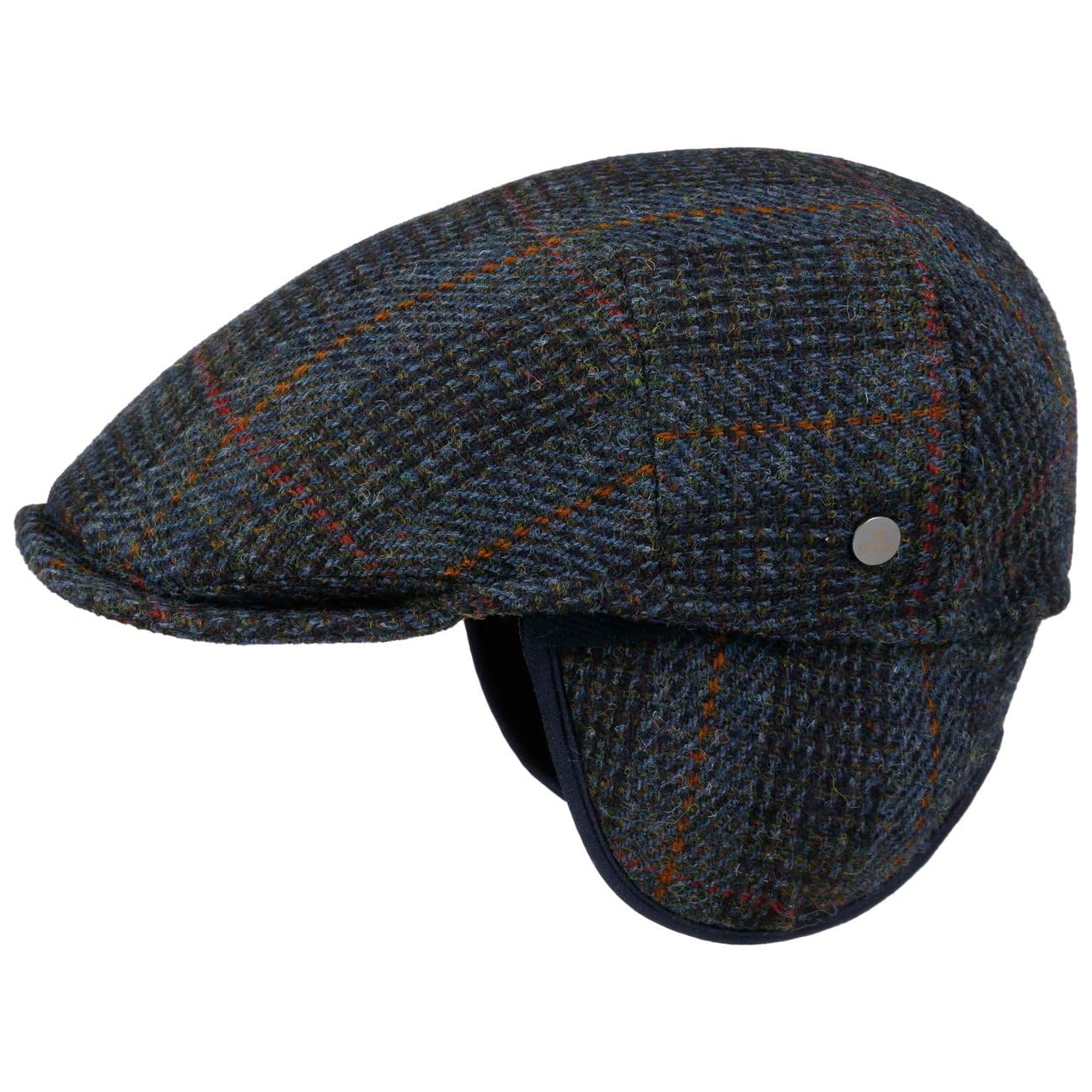 LIERYS Harris Tweed Ear Flaps płaska czapka z daszkiem dla mężczyzn – Made in Italy, z podszewką, na jesień, zimę