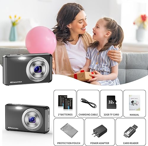 Miniatura 7 de Cámara digital, cámara compacta HD 1080P con tarjeta de memoria de 32 GB, cámara de 44 megapíxeles, LCD de 2.4 pulgadas con zoom digital de 16x para
