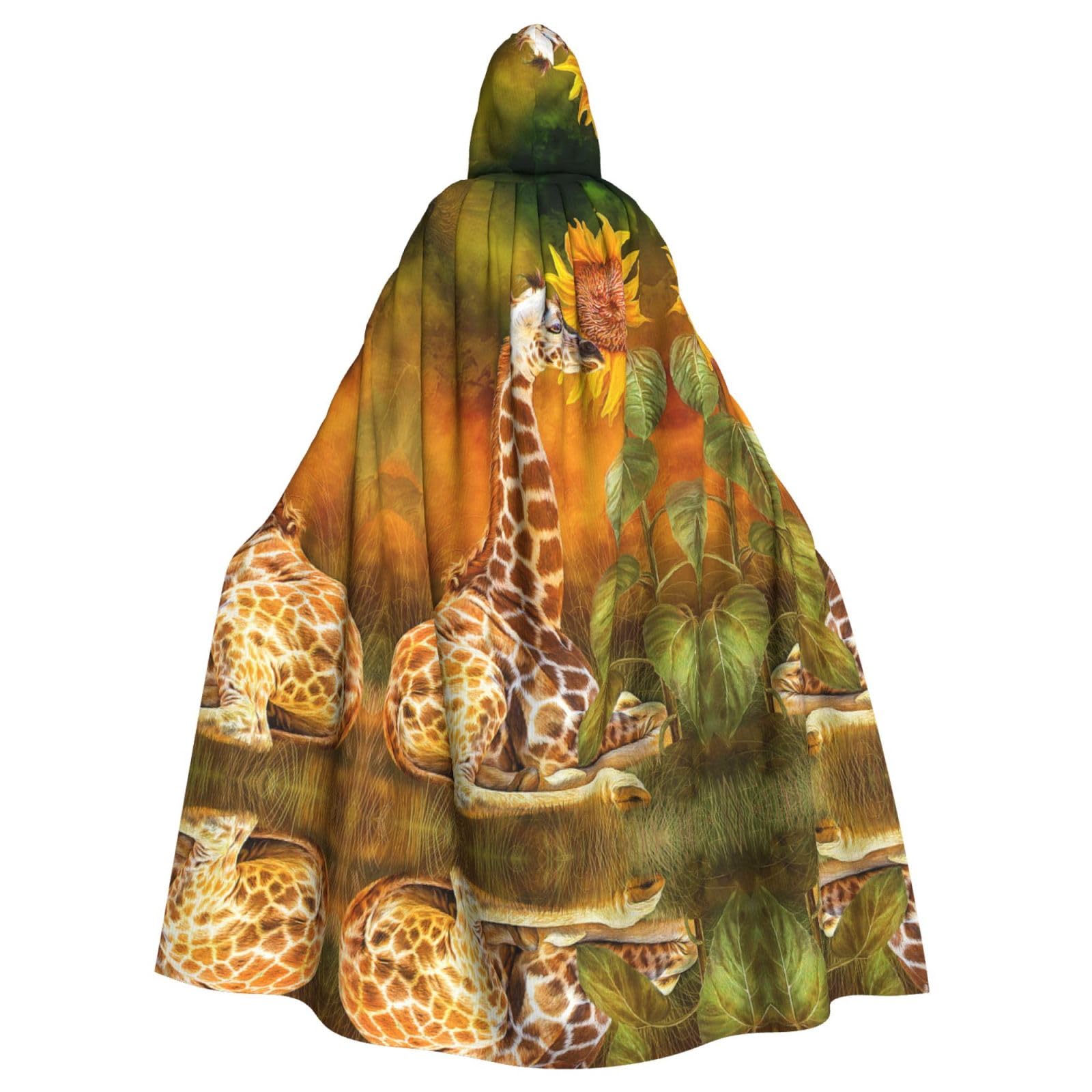 Giraffe And Sunflower Unisex Hooded Halloween Cloak Cosplay Halloween Christmas Fancy Dress Costumes For Adults