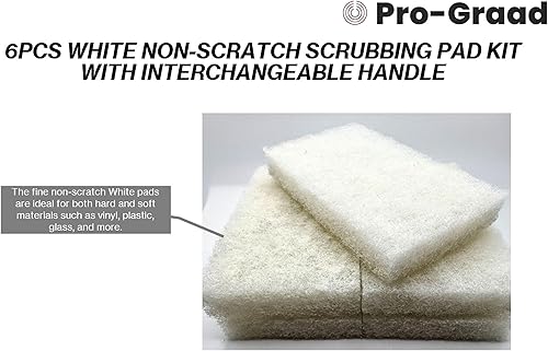 Miniatura 3 de Limpiador de baño con mango de 6 piezas, cepillo de esponja de limpieza resistente, almohadillas de limpieza para baño, blanco, antiarañazos, quitar