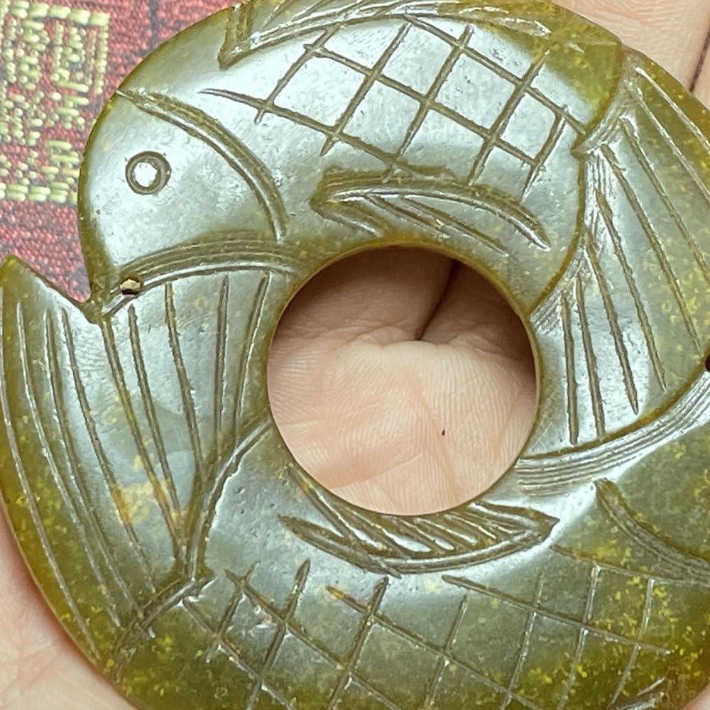 Colección de adornos colgantes de piedra de jade antigua, objetos antiguos, peces dobles