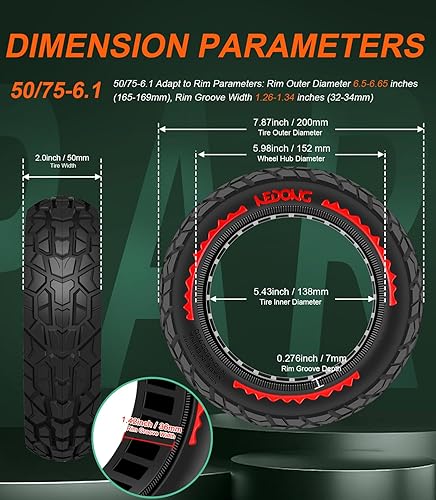 Miniatura 5 de BANGTING 2 neumáticos sólidos todoterreno 5075-6.1 para scooter, neumáticos de 8.5 x 2 pulgadas sin cámara para Gotrax GXL V2XRAPEX, 8 12 x2