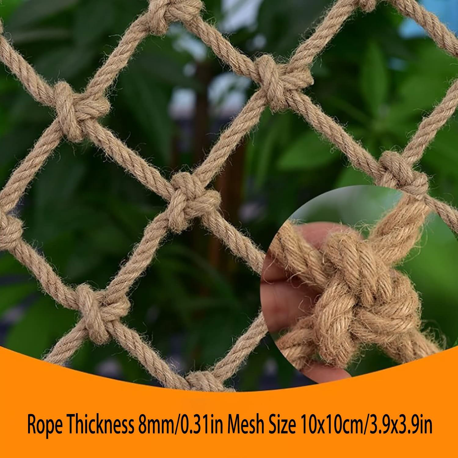 Rete Tessuta A Mano, Rete di Protezione in Corda di Canapa, Rete di Sicurezza per Parchi Giochi in Iuta Naturale con Varie Misure Disponibili(Size:1x3m)