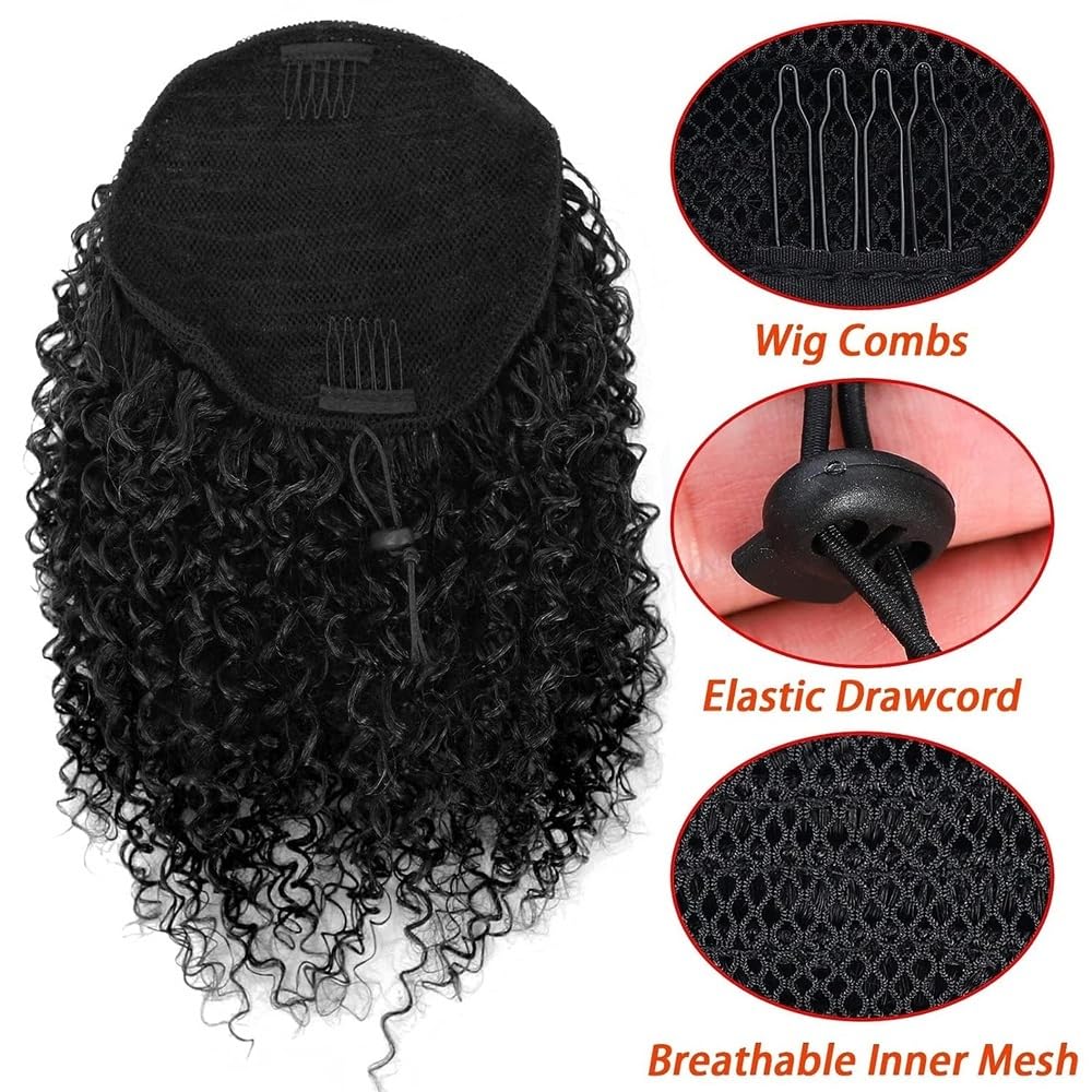 Postiche queue de cheval synthétique de 25 cm, postiche afro crépue et bouclée noire naturelle, for femmes noires