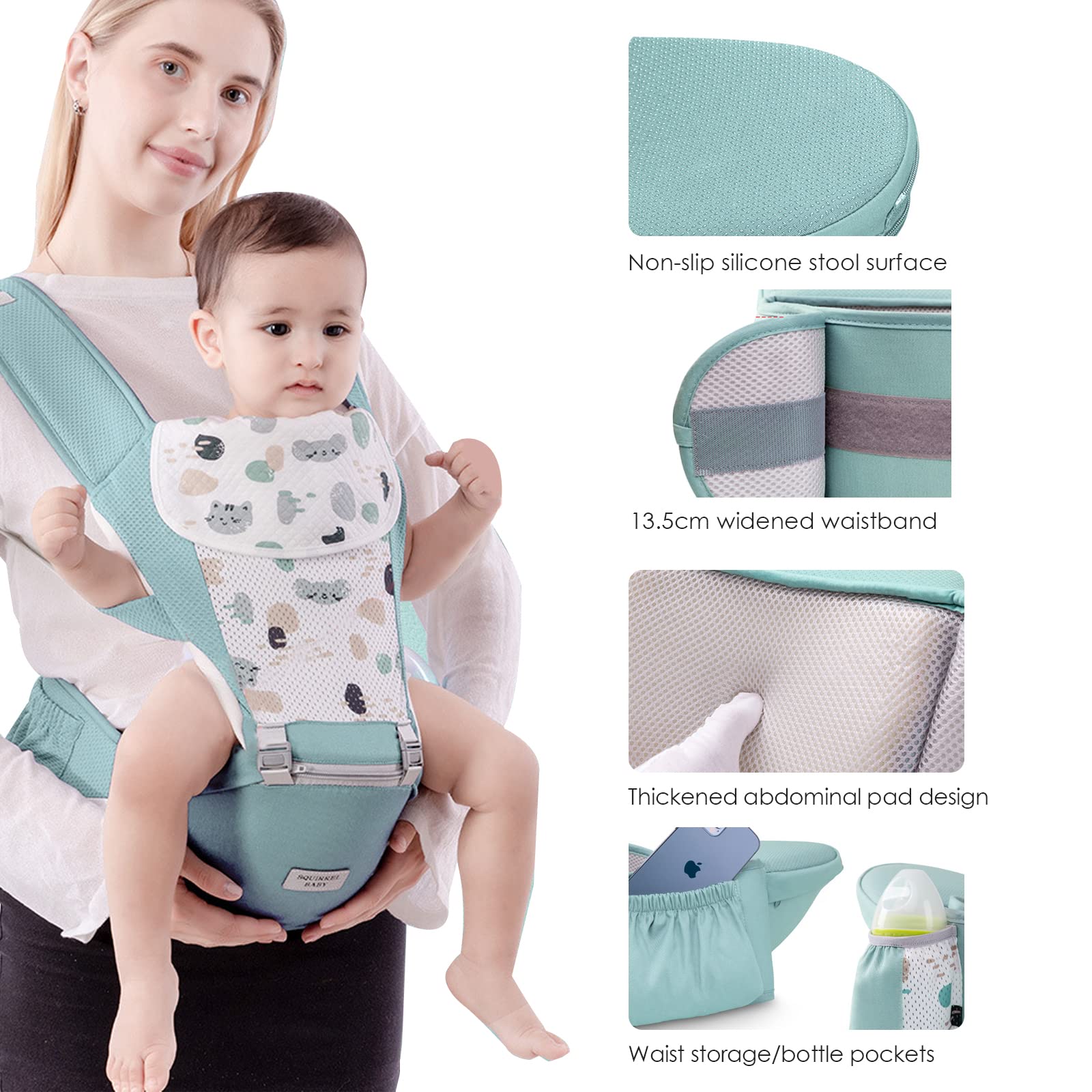 Porte-bébé Ergonomique Latéral Dès La Naissance - Pour 0 à 36 Mois (20 Kg), Noir, Léger (200g), Plusieurs Positions
