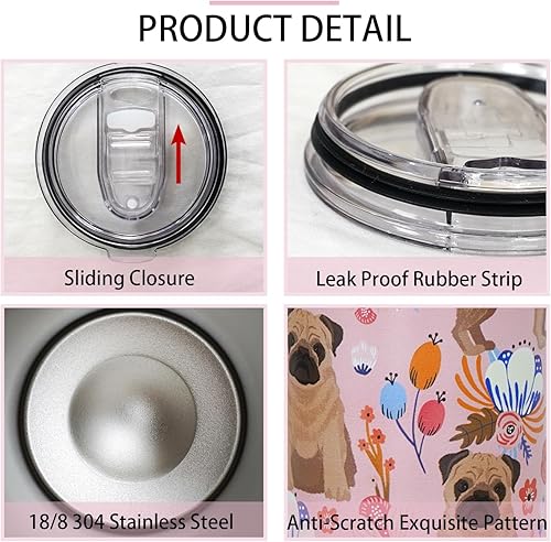 Miniatura 4 de Gezibrw Pug Gifts for Women Cute Dog Tumbler Taza de café para mujeres, taza de viaje Pug de 20 onzas, botella de agua aislada de acero inoxidable
