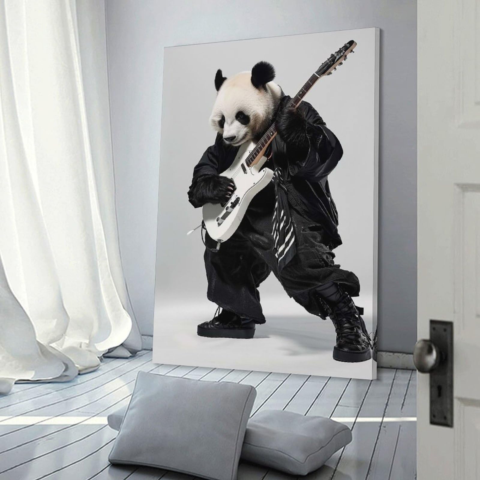 Junmoney Canvas Wall Art Panda Guitar, 24x36inch(60x90cm), for Corridors, Hallways Or Apartment Entries, Decorative Canvas Styling for Entry Areas