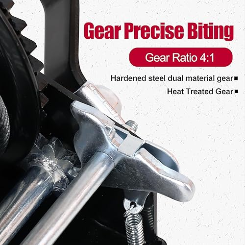 Miniatura 6 de Freno de cabrestante de remolque de barco resistente, 1600 libras con cable de acero de 32.8 ft (32.8 pies) con manivela de mano con trinquete negro