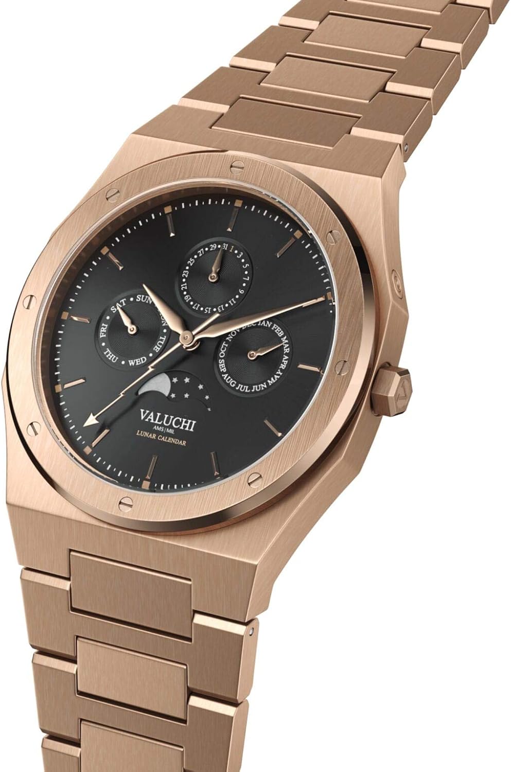 【美品】VALUCHI Rose Gold Black 自動巻き腕時計 Amazon | Valuchi高級ファッションメンズ月カレンダー防水