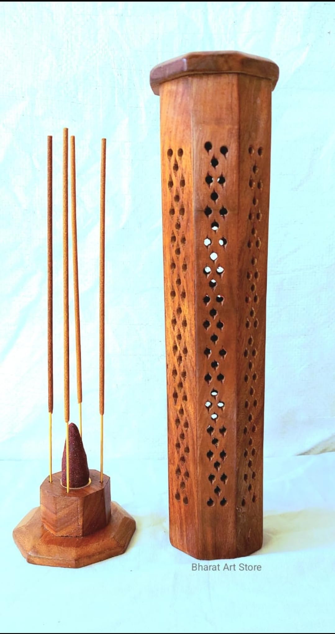 Bharat Art Store Wooden Incense Stick Holder | Dhoopbatti Holder | Incense Burner Lobandan | Temple Decoration | Incense Stick Stand |Fragrance Stand Holder | Mandir Item | Agarbatti Stand Tower (B0CTMRFW68) Amazon Price History, Amazon Price Tracker