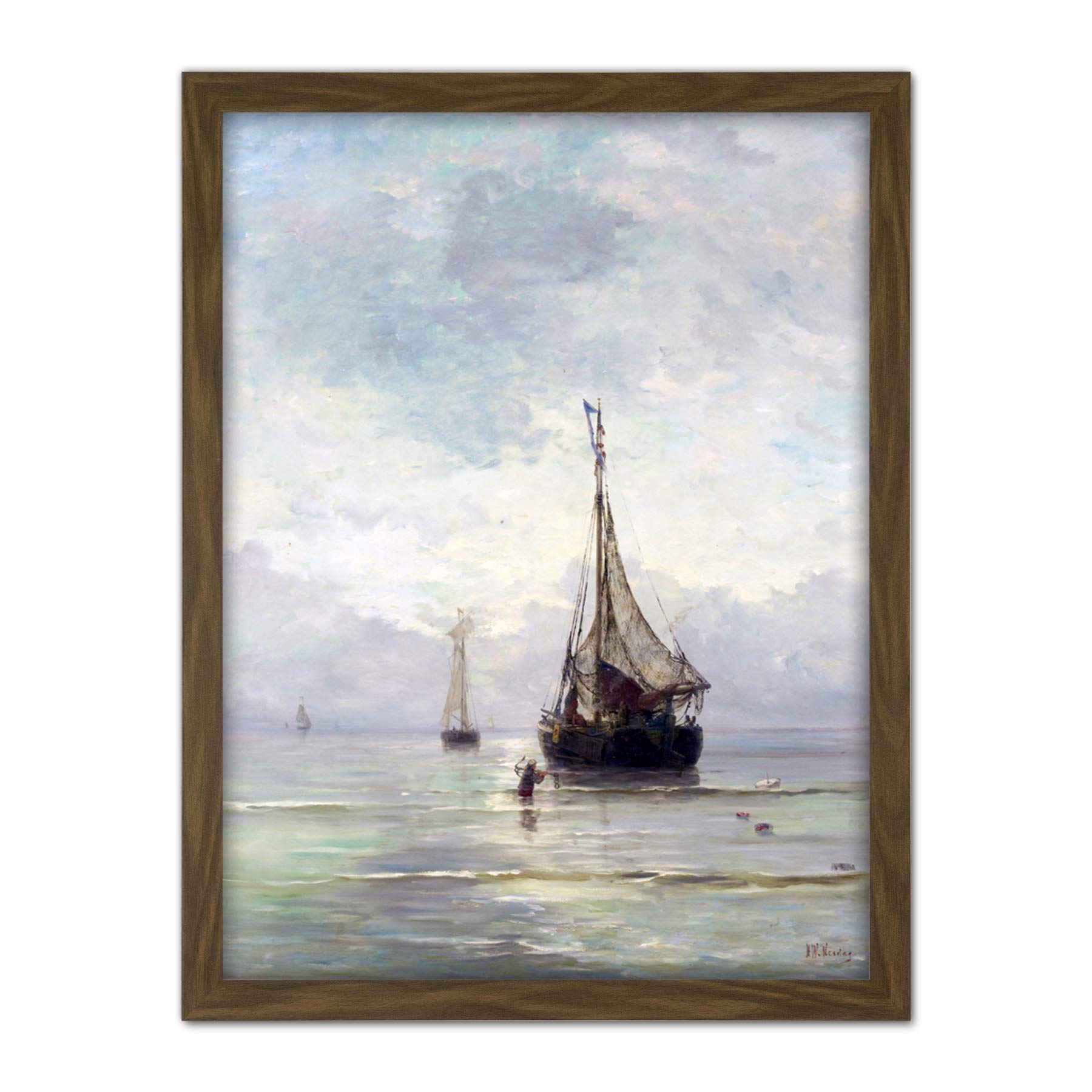 Artery8 Hendrik Willem Mesdag Calm Sea Ships Painting Artwork Framed Wall Art Print 18X24 Inch